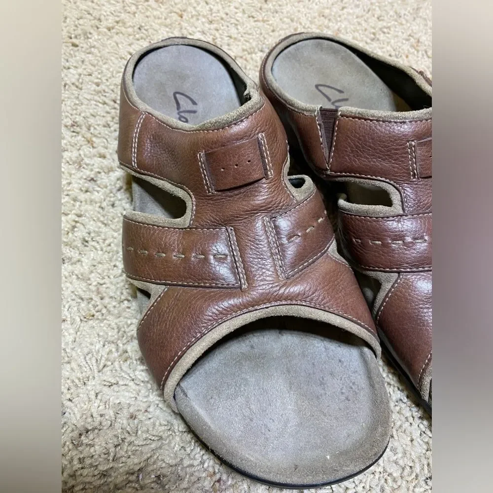 Clarks Men's Leather brown Slide Sandals Men's Shoes